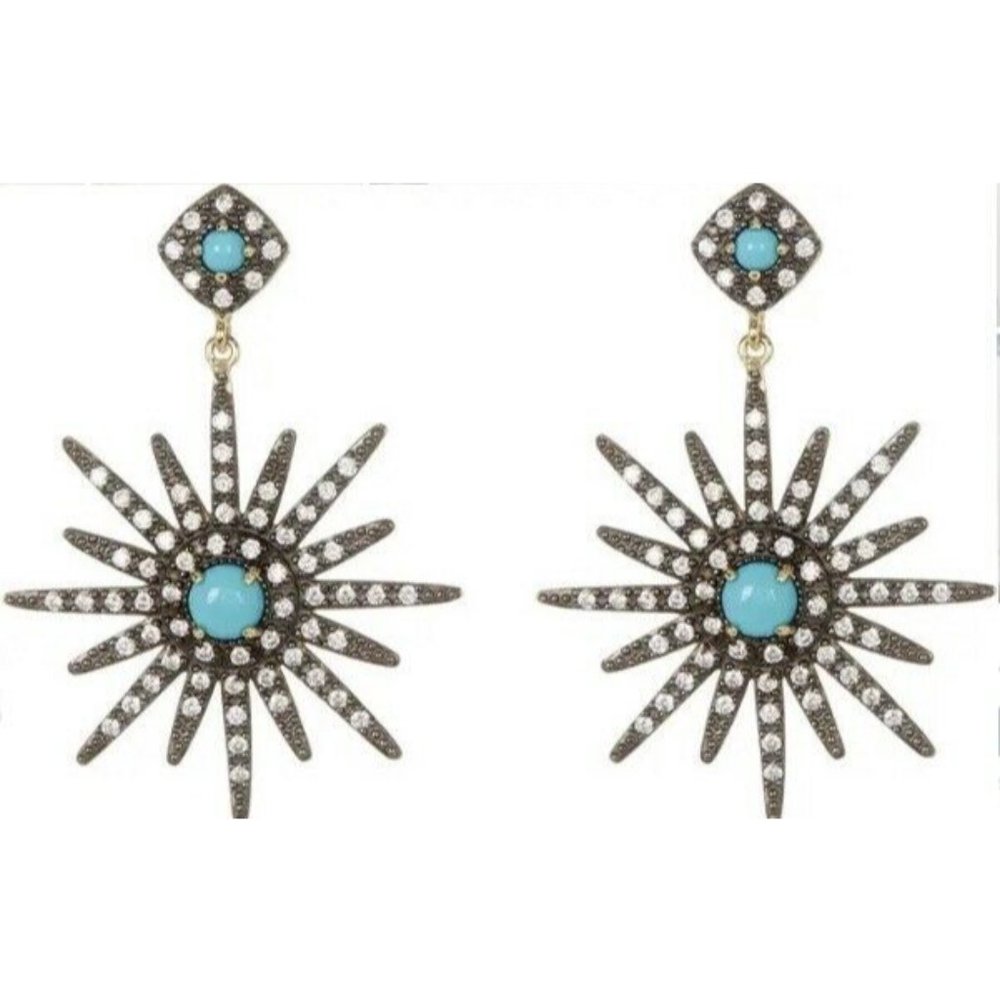 Adornia 14K Gold Vermeil Turquoise Swarovski Crystal Accented Starburst Earrings